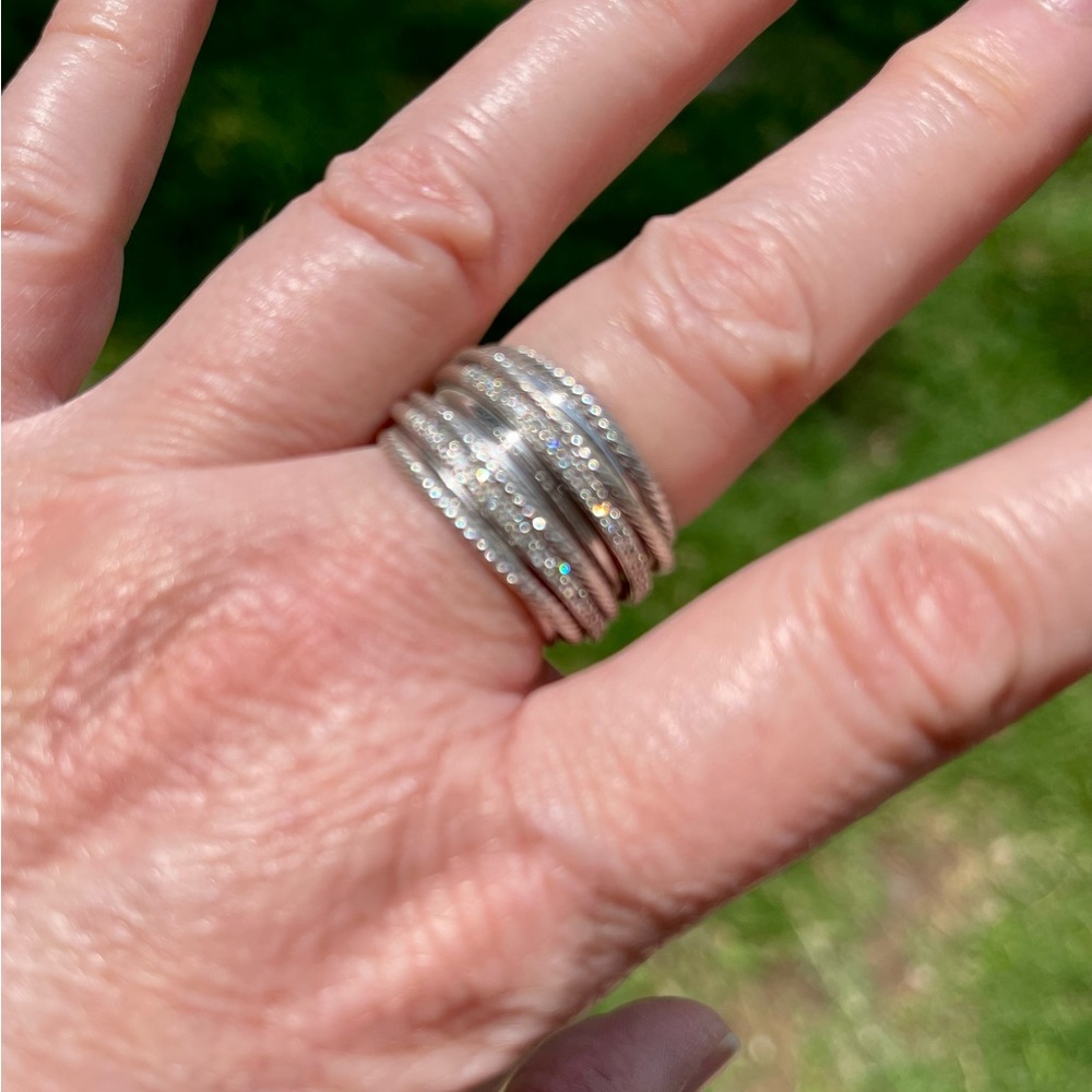 DAVID YURMAN Crossover Ring in Sterling Silver with Pave Diamonds